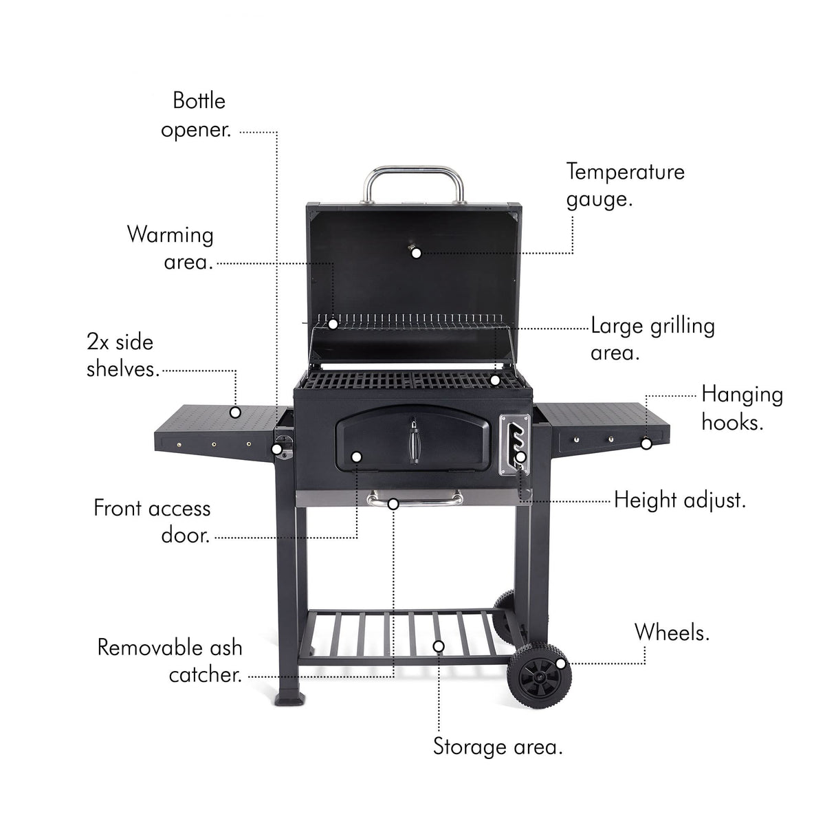 VonHaus BBQ, Charcoal Barbecue, Portable BBQ Use Anywhere In Your Garden, For Grilling Meat, Fish & Vegetables, With Side Tables & Temperature Gauge For The Perfect Barbecue Every Time